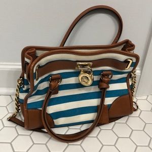 Michael Kors Hamilton stripe tote teal (medium)